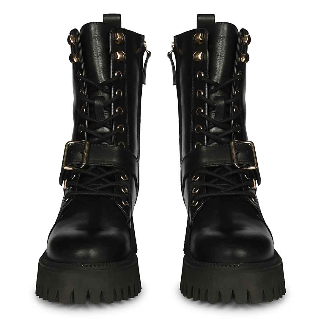 Saint Cyrilo Black Snake Print Leather High Ankle Boots