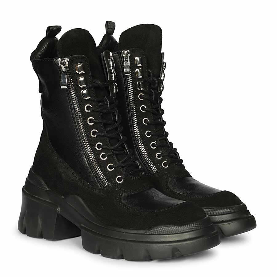 Saint Kendall Black Leather Lace Up High Ankle Boots