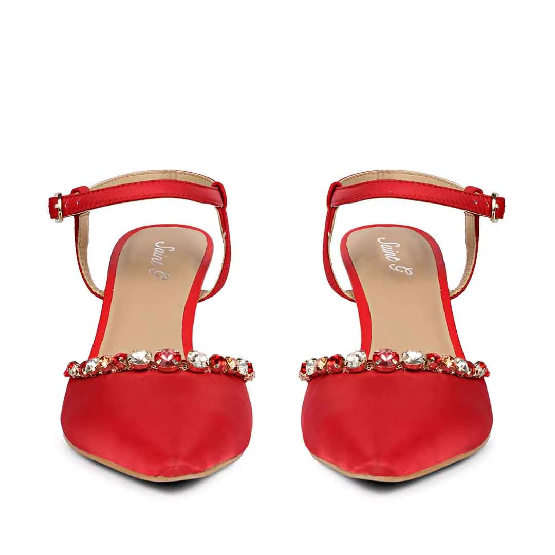 Saint Josie Red Snake Print Leather Pumps