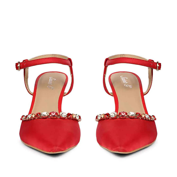 Saint Josie Red Snake Print Leather Pumps