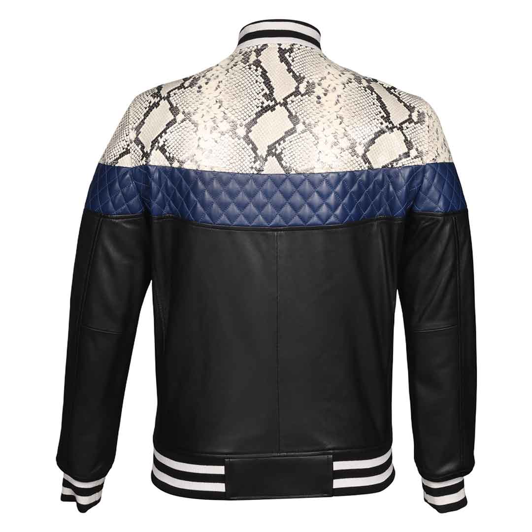 Saint Moreno White Python Print Leather Men's Jackets