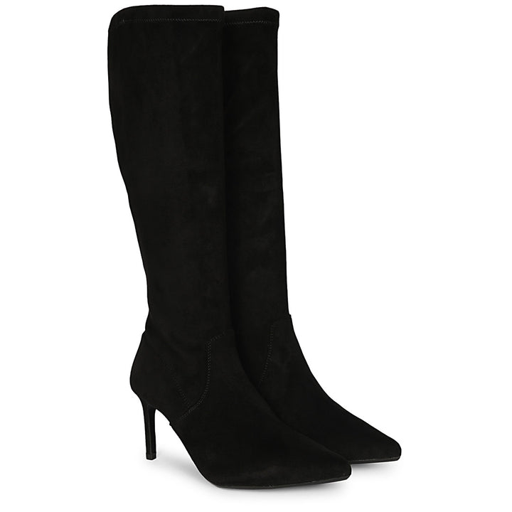 Saint Jemima Black Stretch Suede Kitten Heel Knee High Boots