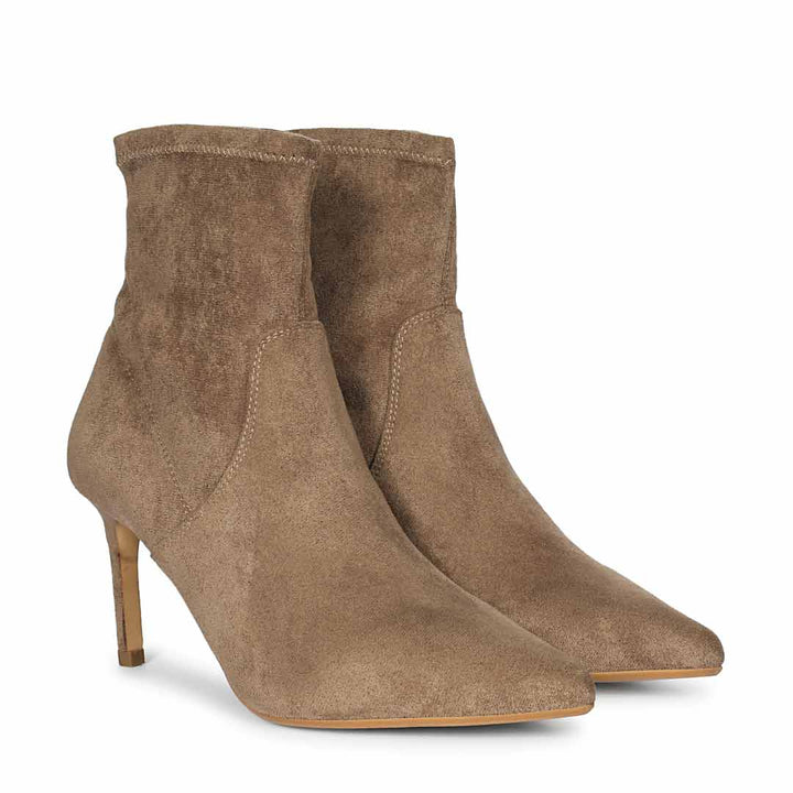 Saint Jemima Taupe Stretch Suede Stilettos Ankle Boots