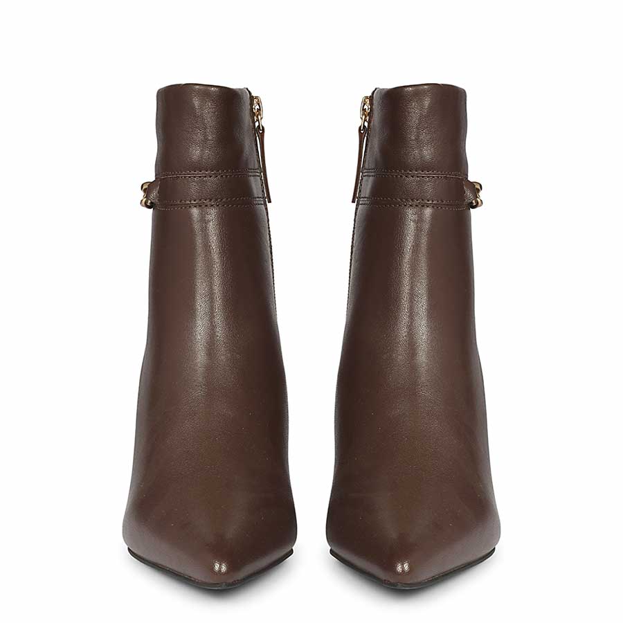 Saint Madelyn Brown Leather Chain Decor Pointed Toe Ankle Boots