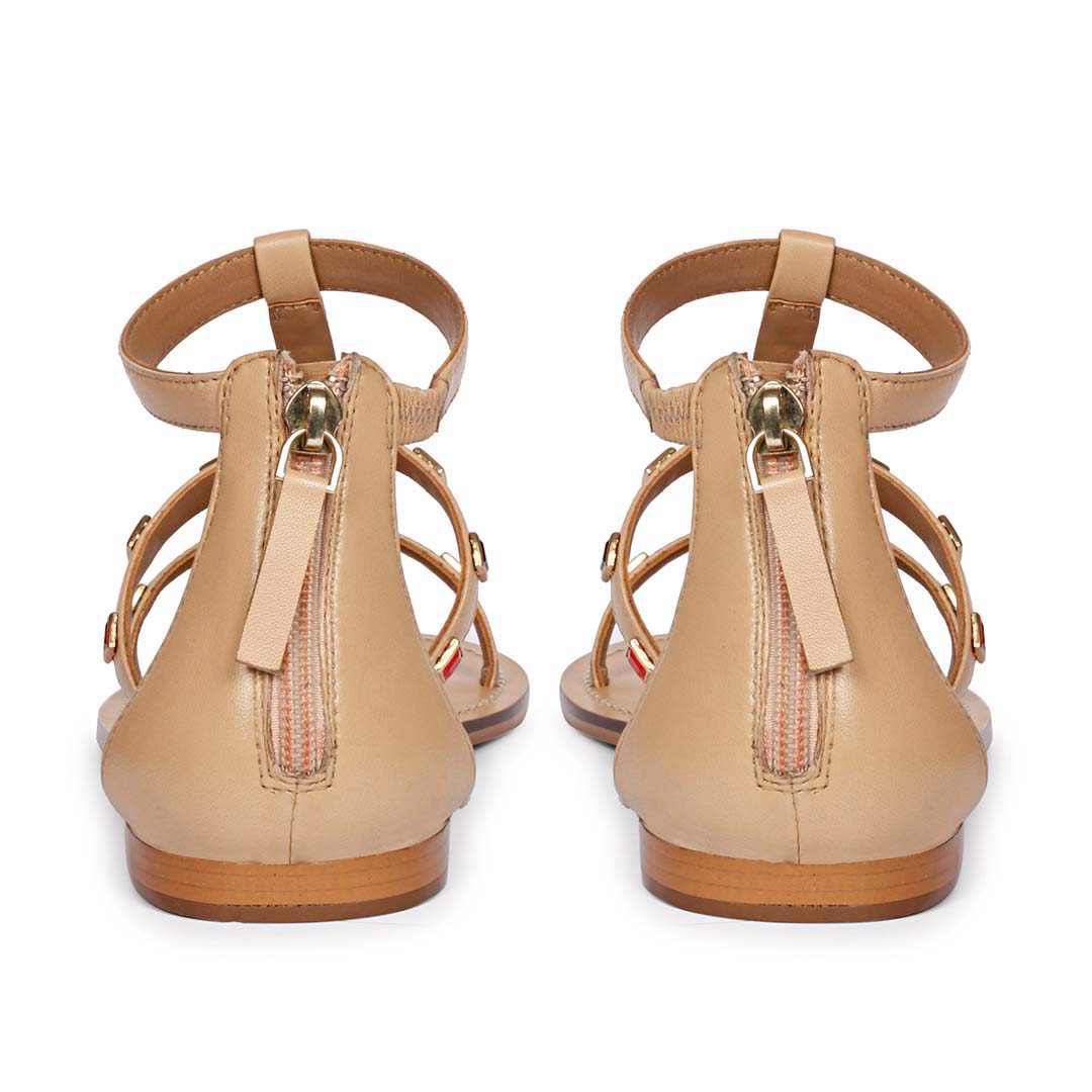 Saint Quincy Multi Stones Studded Natural Leather Sandals