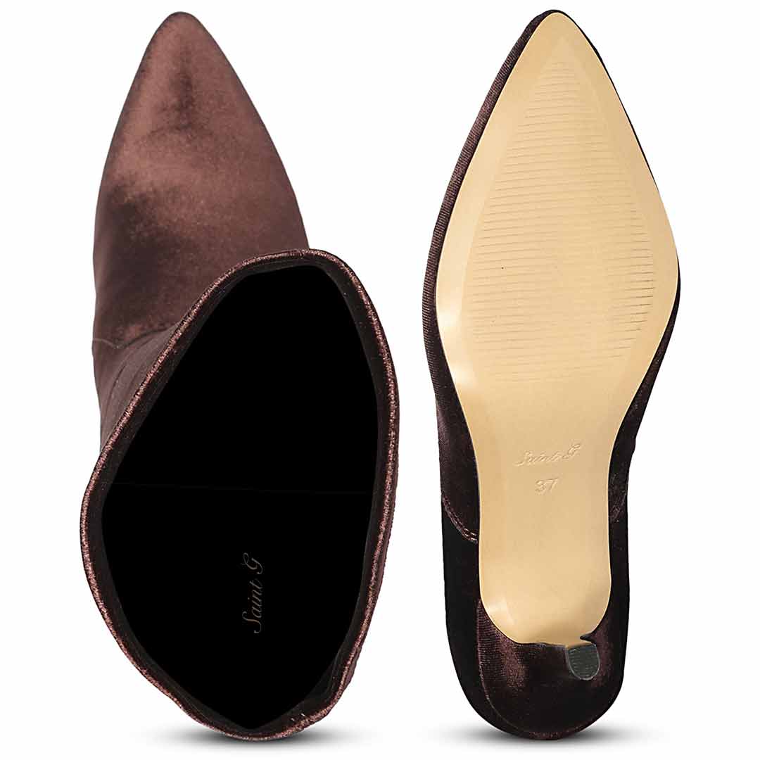 Saint Jemima Bordo Stretch Velvet Knee High Stiletto Boots