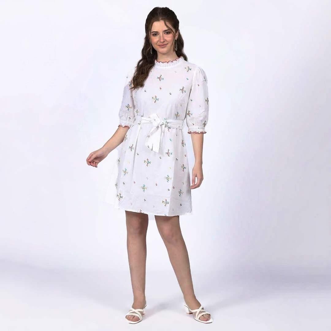 Saint Queenie White Viscose Mini DressDress