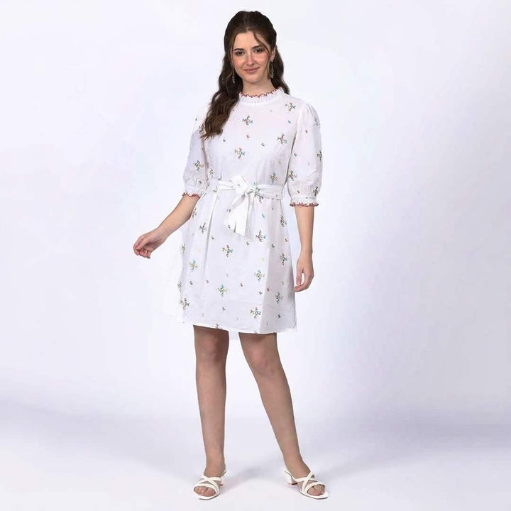 Saint Queenie White Viscose Mini DressDress