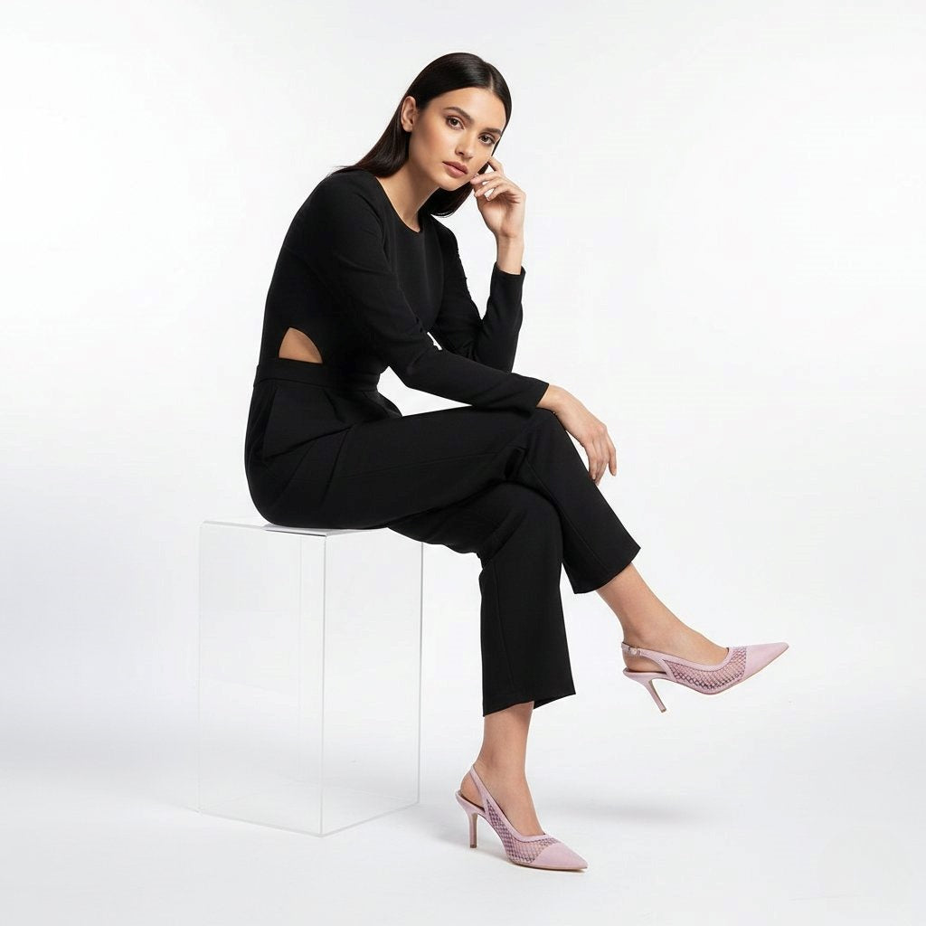 Saint Katy Lilac Leather & Premium Net Slingback Pumps