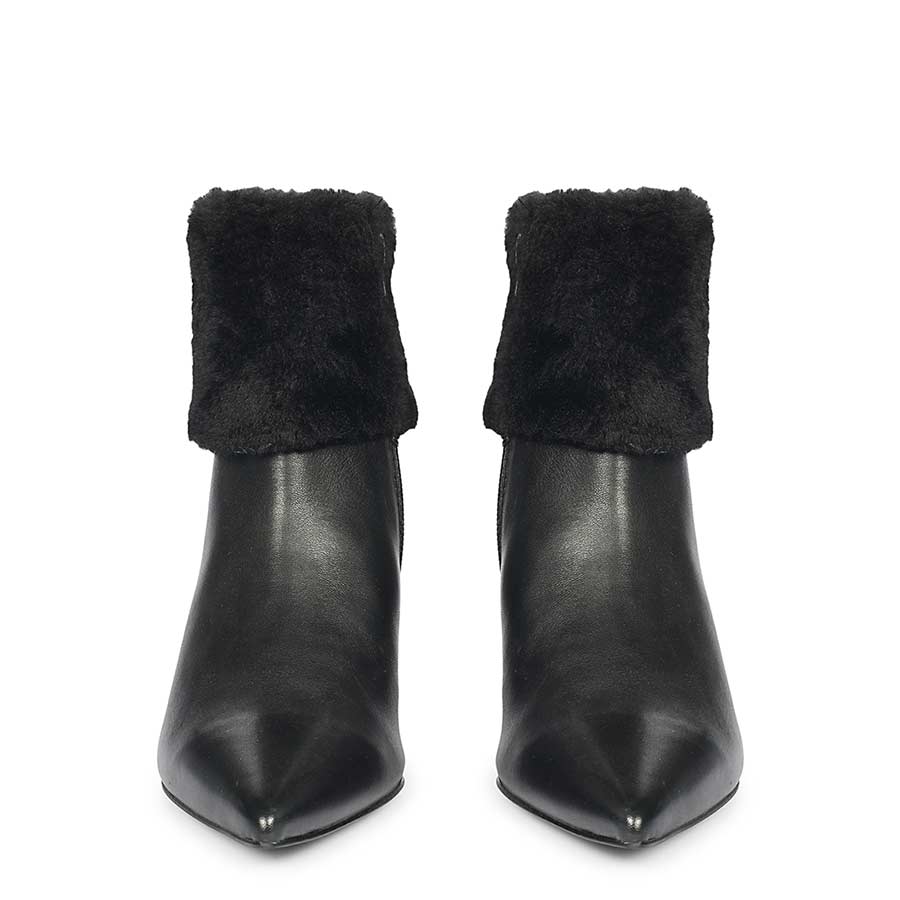 Saint Marvella Fur Cuff Black Leather Ankle Boots