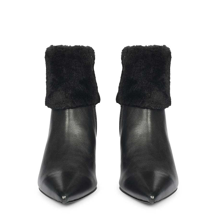 Saint Marvella Fur Cuff Black Leather Ankle Boots