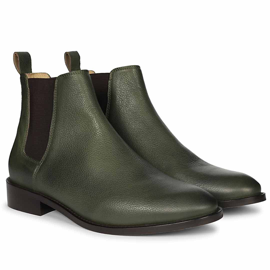 Saint Andrés Green Leather Chelsea Boots