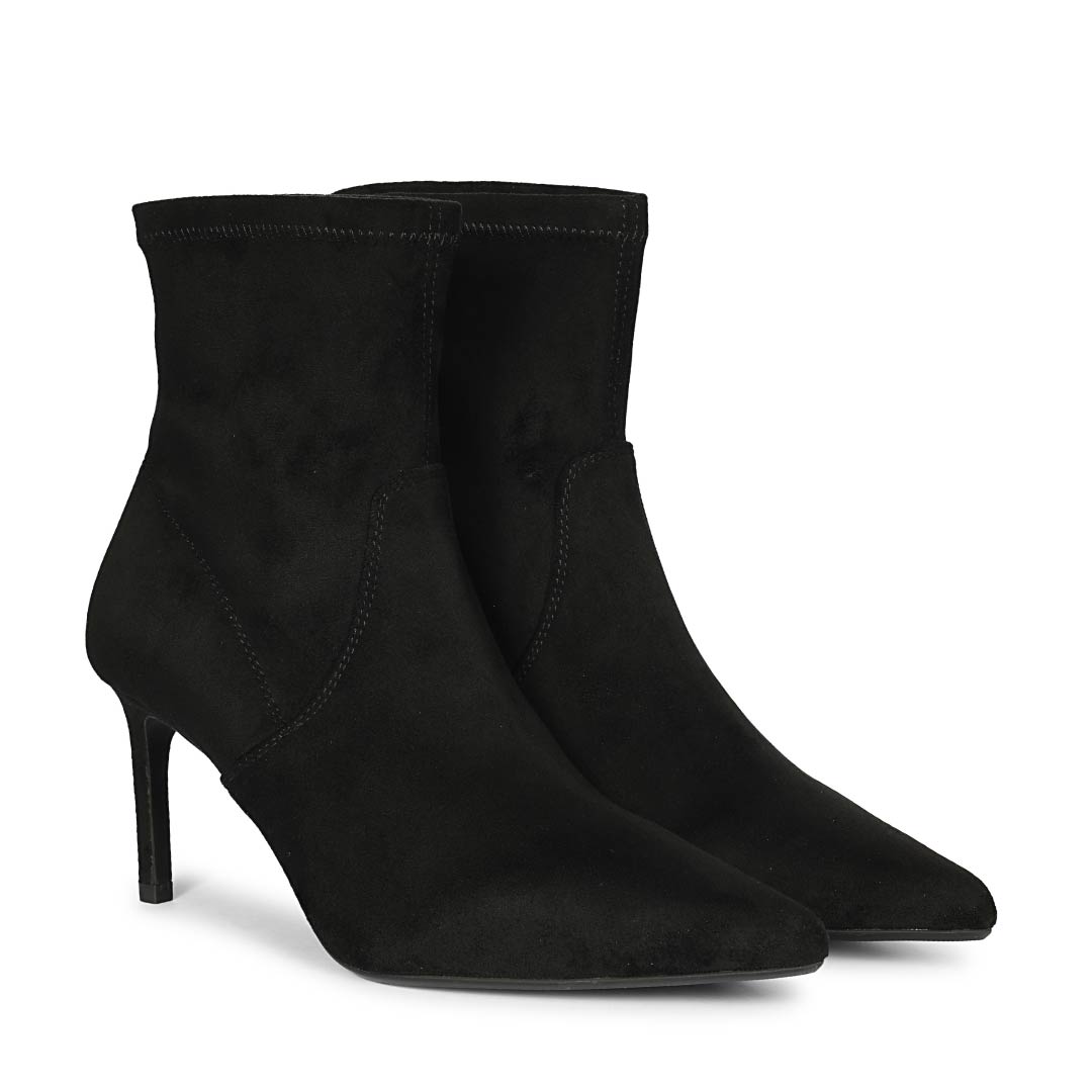 Saint Jemima Black Stretch Suede Kitten Heel Ankle Boots
