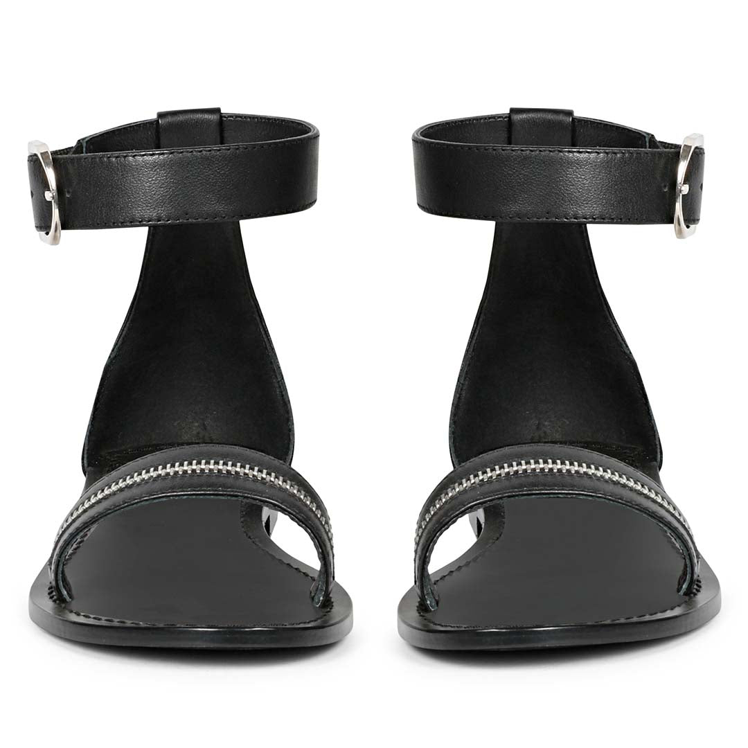 Saint Donelle Zip Decor Black Leather Sandals