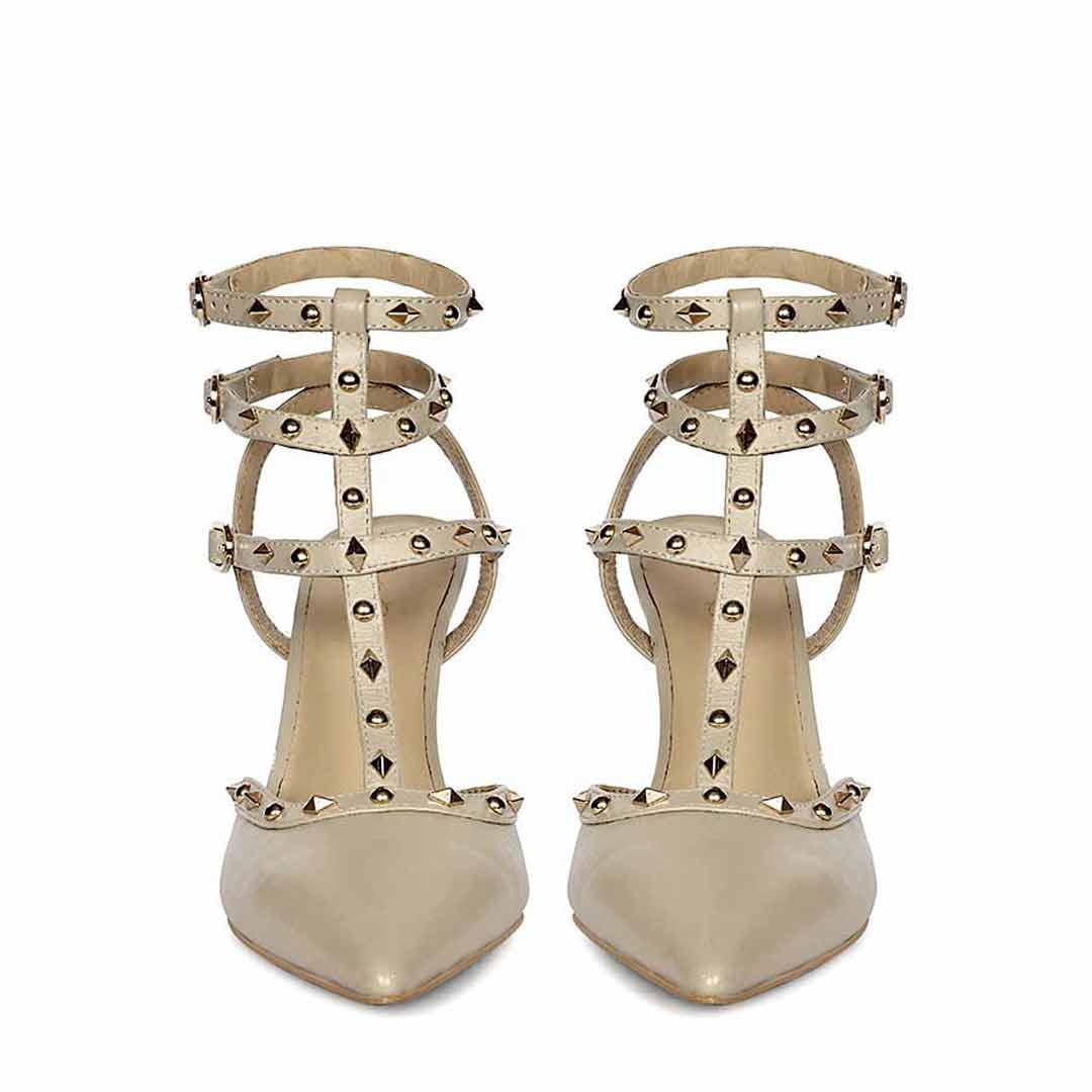 Saint Brittany Studded Cage Nude Leather Pumps