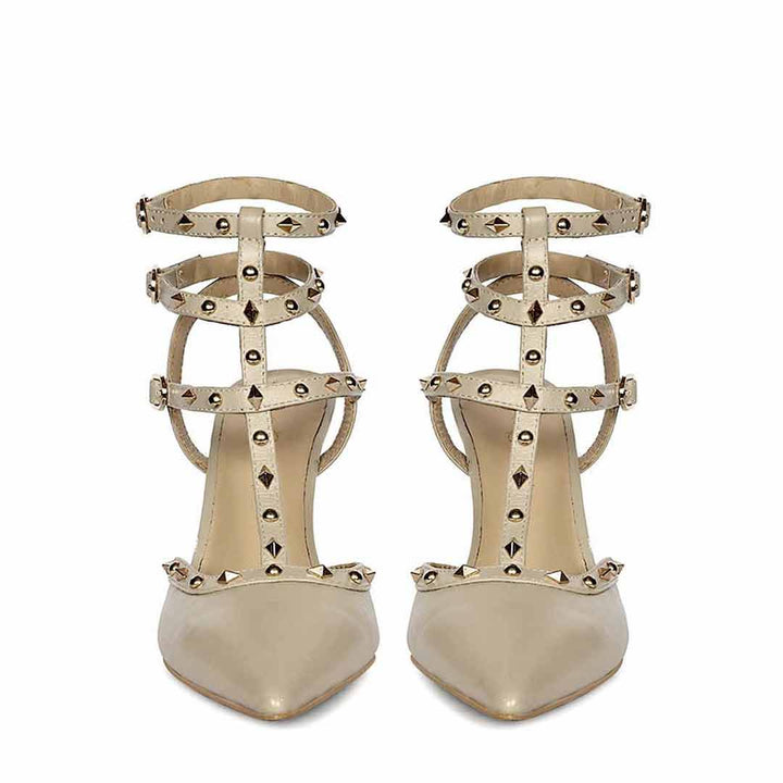 Saint Brittany Studded Cage Nude Leather Pumps