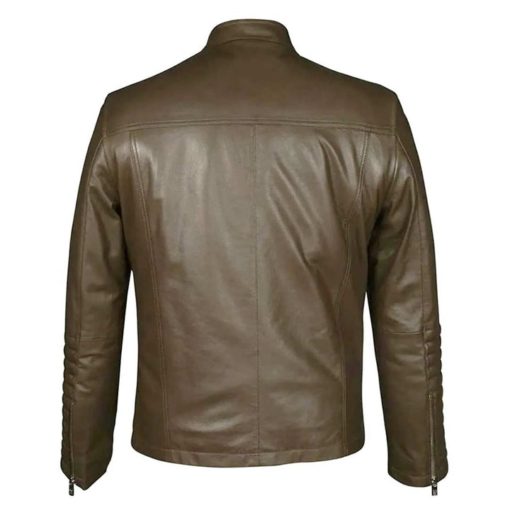 Saint Agostino Olive Brown Leather Men's Cafe Racer Jackets