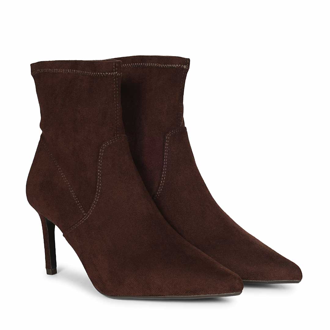 Saint Jemima Brown Stretch Suede Kitten Heel Ankle Boots