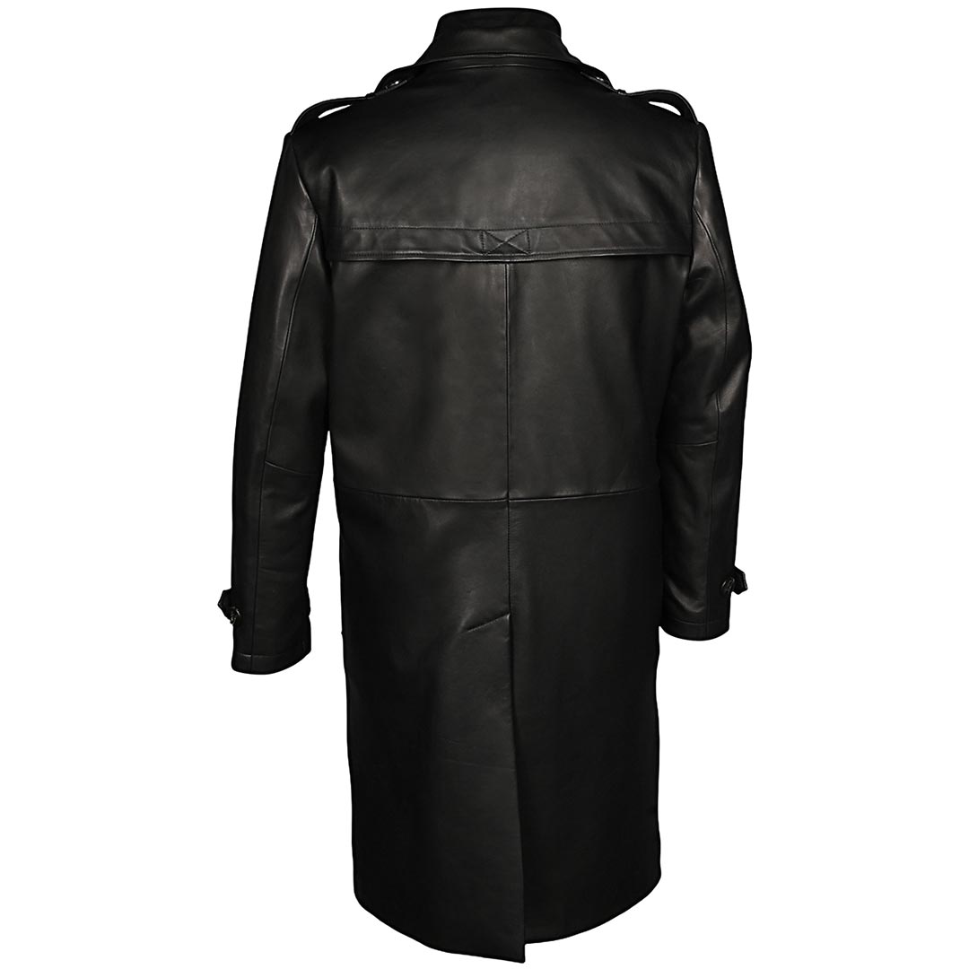 Saint Valente Full-Length Black Leather Trench Coat For Men