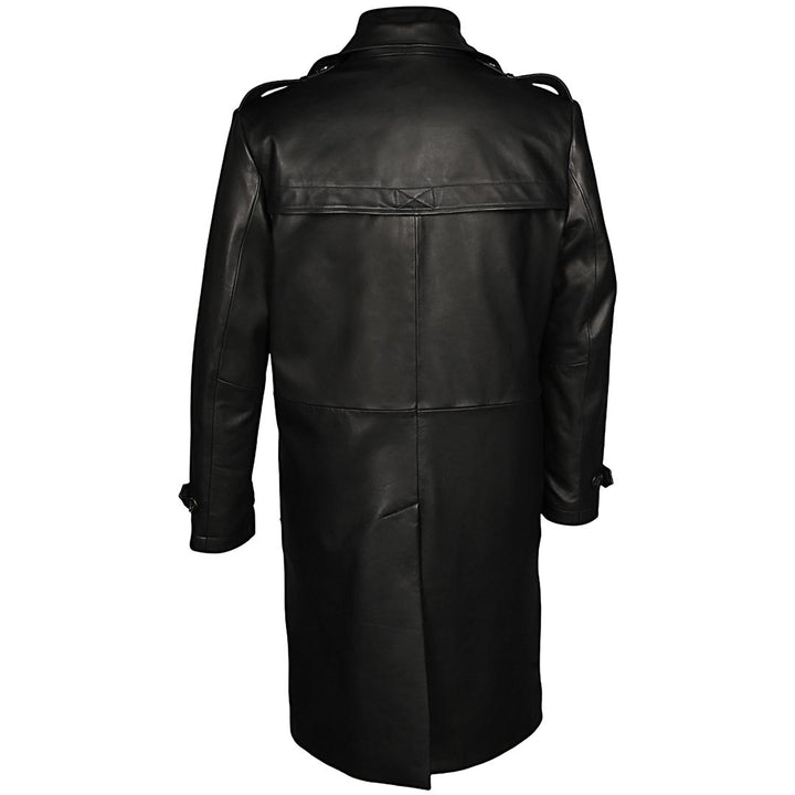 Saint Valente Full-Length Black Leather Trench Coat For Men