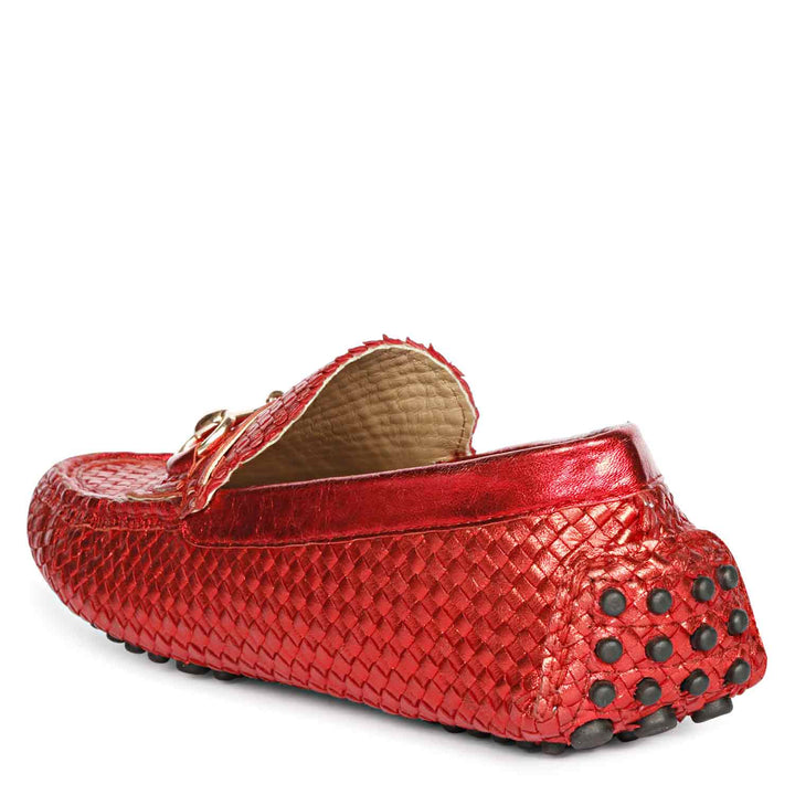 Saint Lucy Red Woven Leather Loafers
