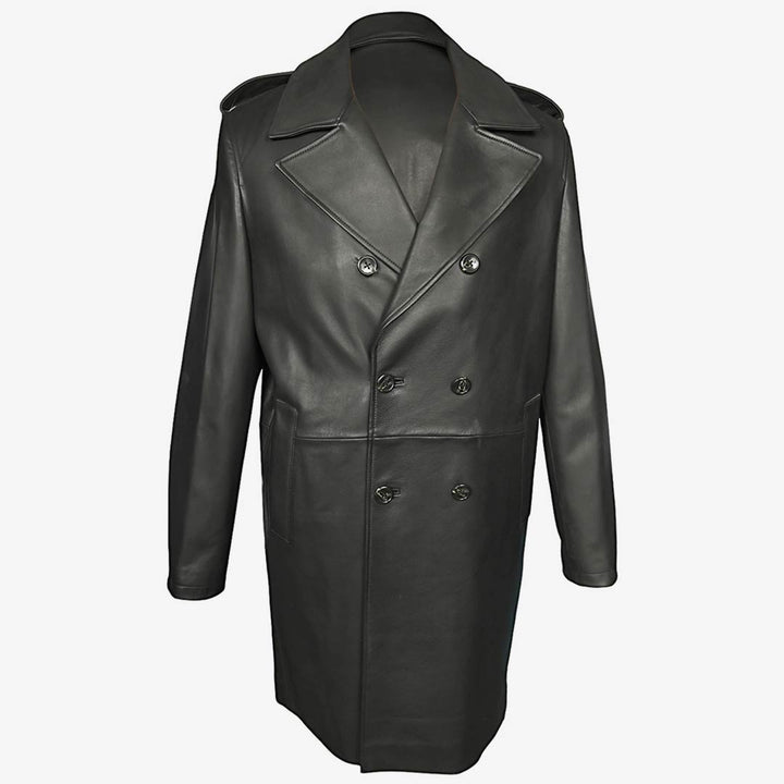Saint Full-Length Black Leather Trench Coat For Men
