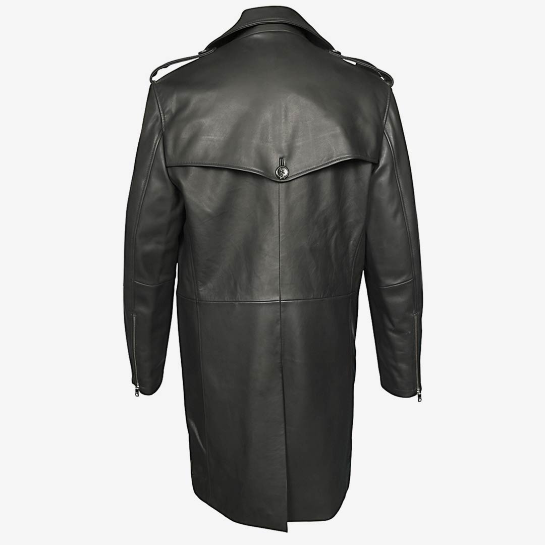 Saint Full-Length Black Leather Trench Coat For Men