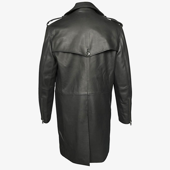 Saint Full-Length Black Leather Trench Coat For Men