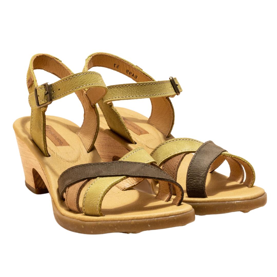 El Naturalista Multi Herbal Embellished Leather Block Sandals with Buckle