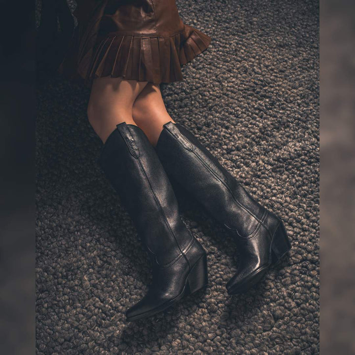 Saint Loanna Black Leather Knee High Long Boots