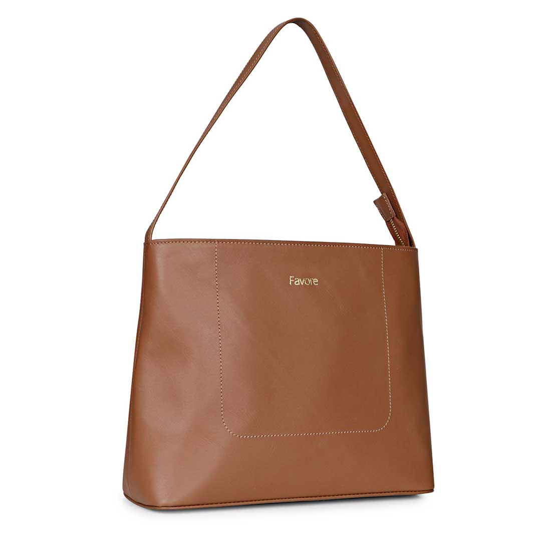 Favore Tan Leather Oversized Structured Shoulder Bag
