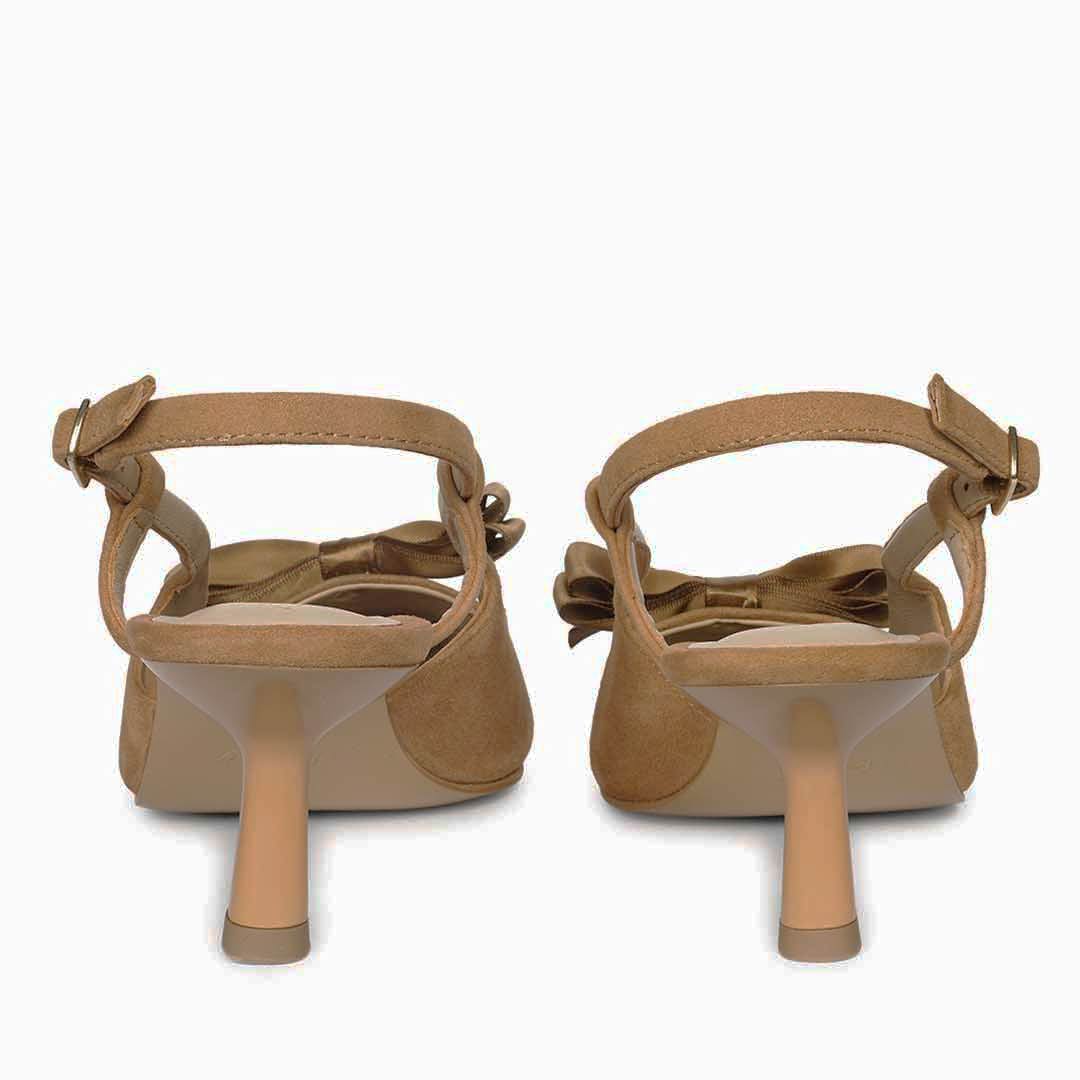 Saint Toria Bow Tan Leather Sling Back Pumps