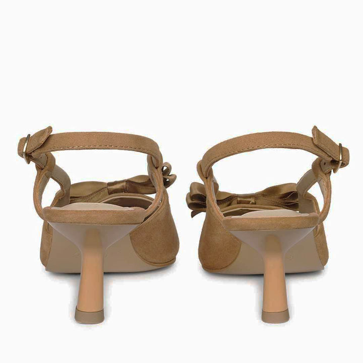 Saint Toria Bow Tan Leather Sling Back Pumps