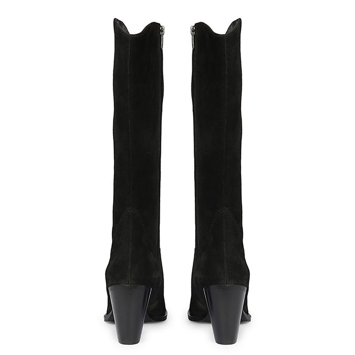 Saint Prune Black Suede High shaft Cowboy Boots