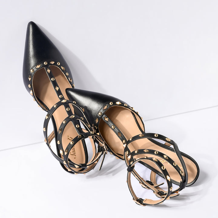 Saint Vorela Studded Multi Strap Leather Heels