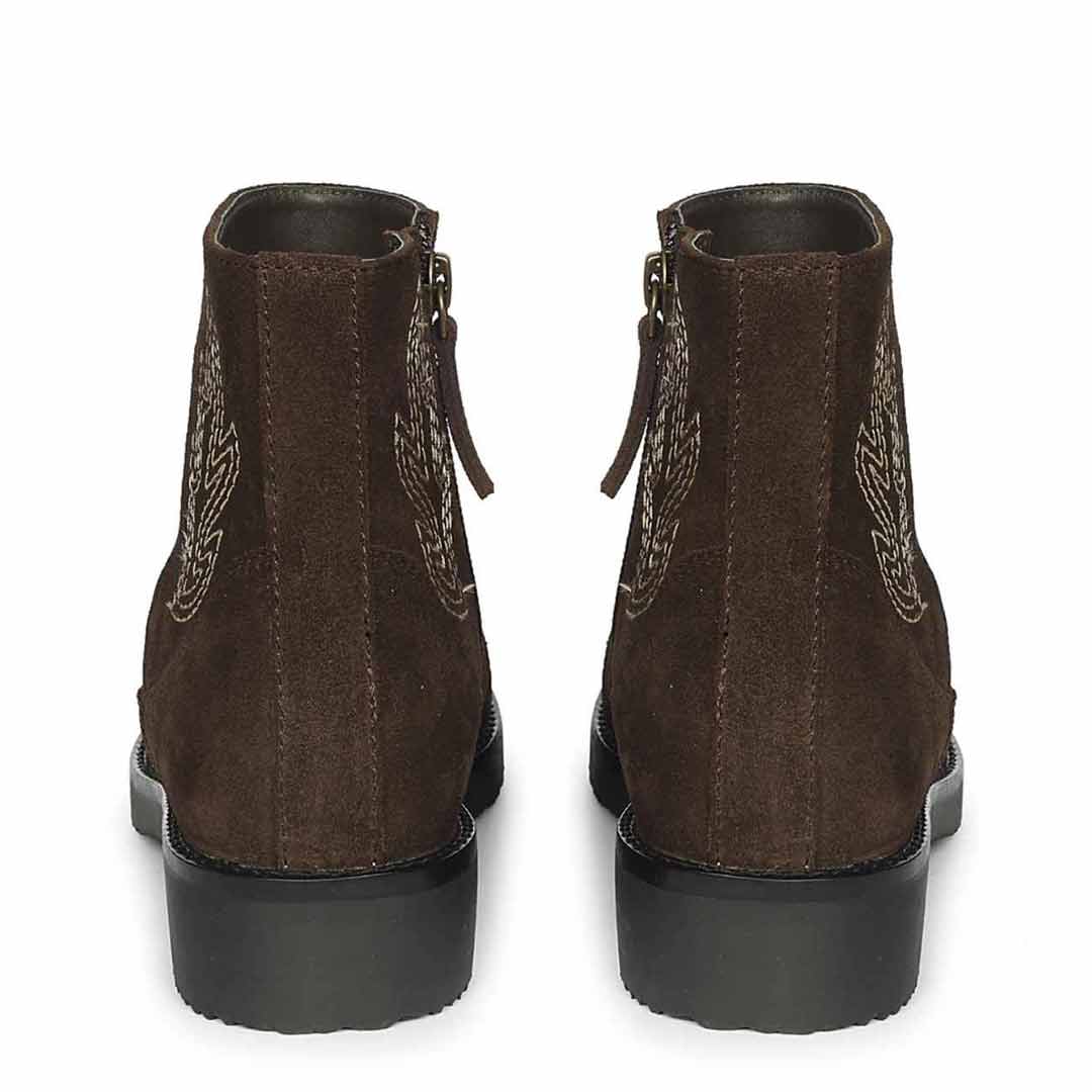 Alessa Dark Brown Suede Leather Ankle Boots