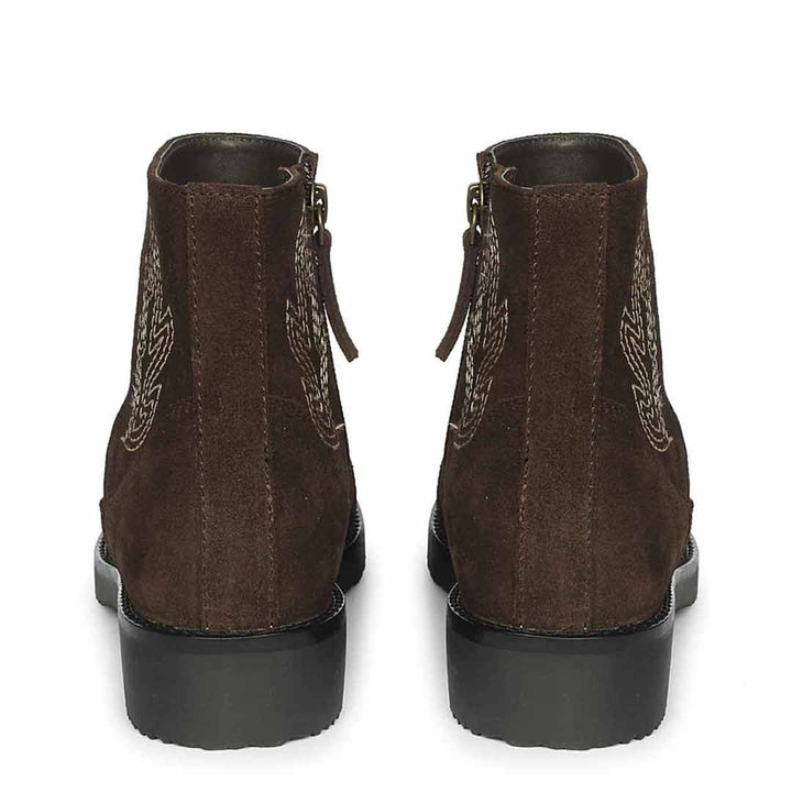 Alessa Dark Brown Suede Leather Ankle Boots