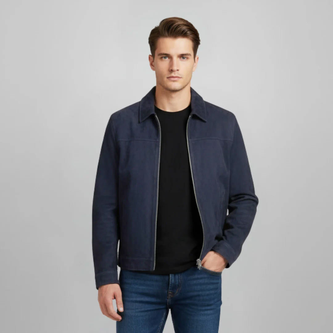 Saint Aris Navy Leather Men's Bomber Jackets