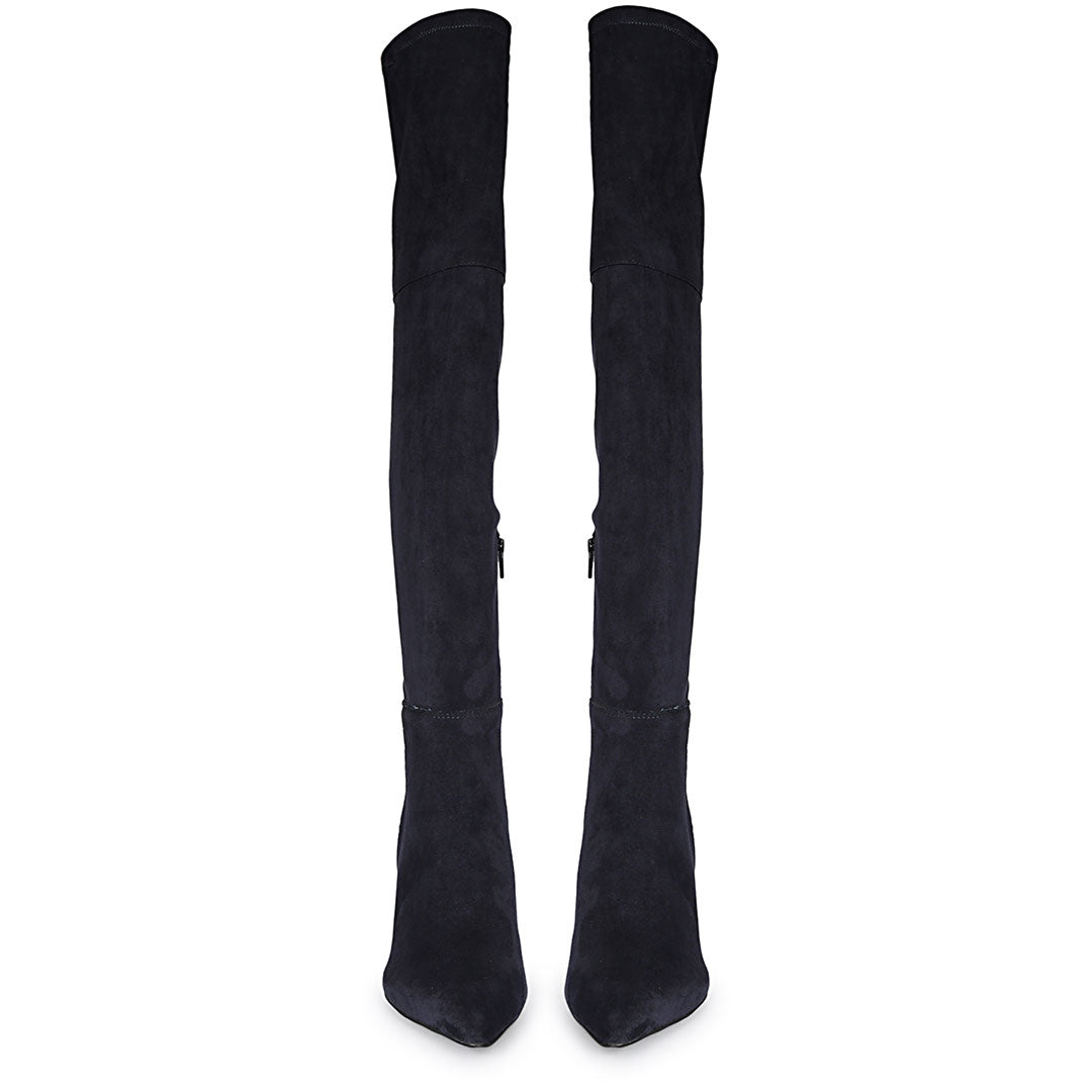 Saint Elodie Navy Stretch Suede Thigh High Boots