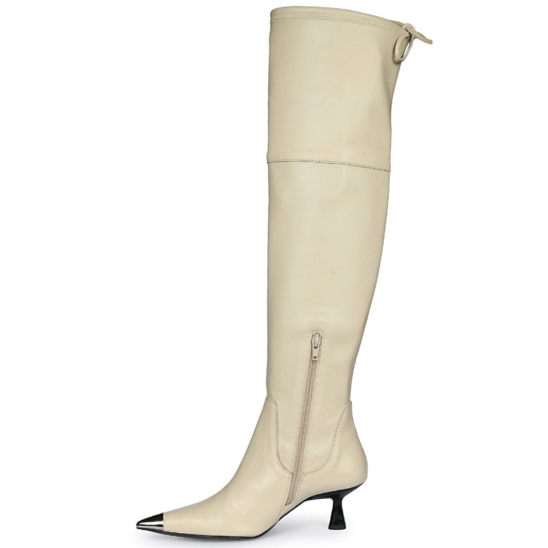 Saint Laurine Beige Stretch  Above The Knee Boots