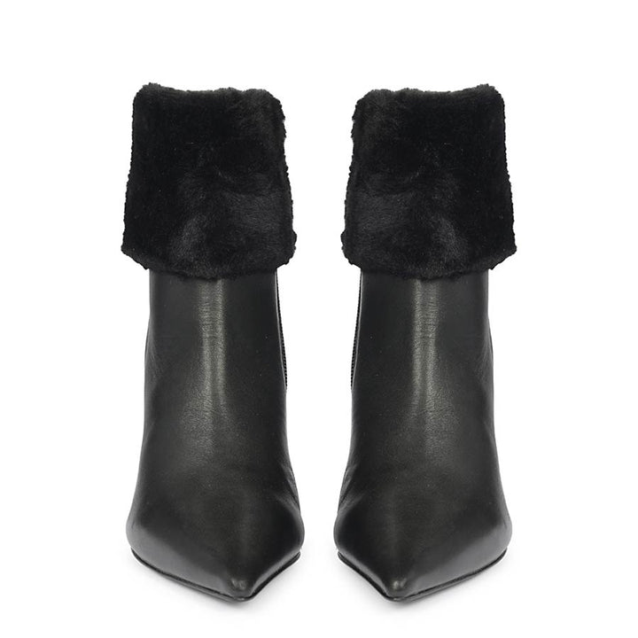 Saint Solveig Fur Cuff Black Leather Ankle Boots