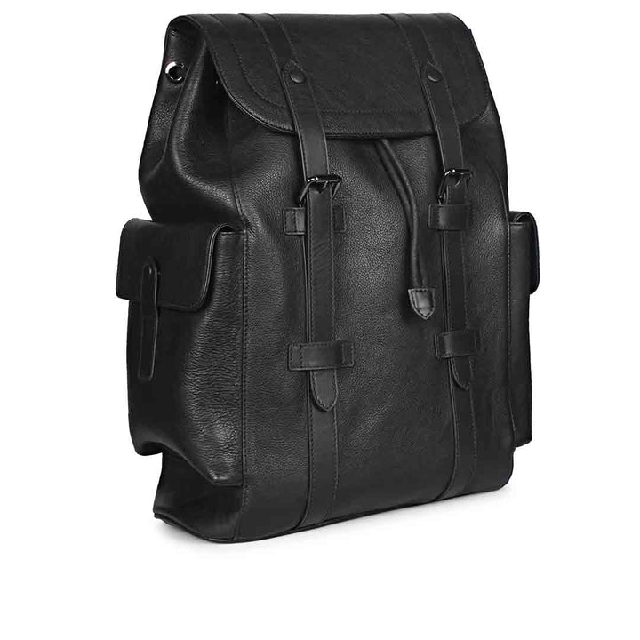 Capri Black Leather Oversized Structured Backpacks