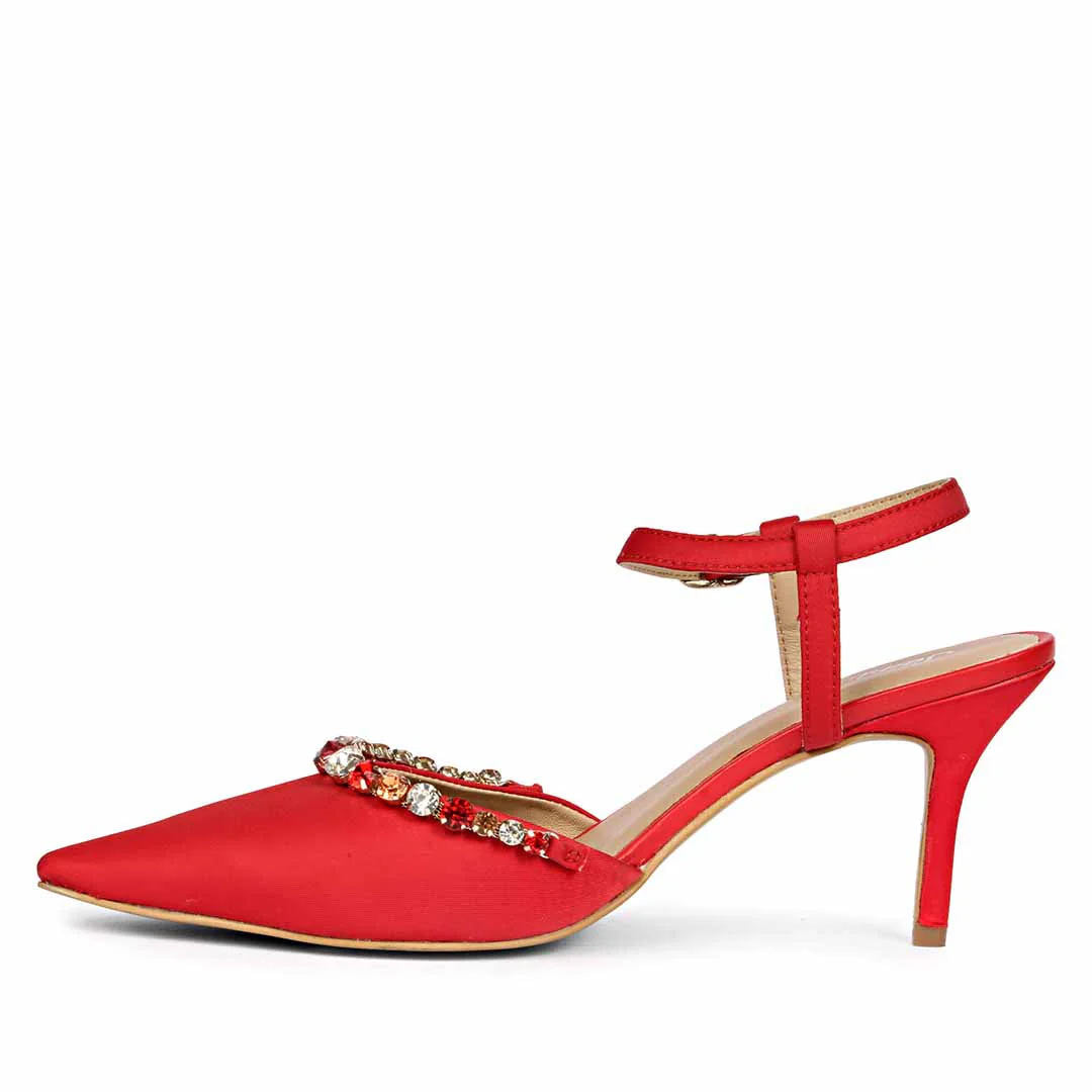 Saint Josie Red Snake Print Leather Pumps