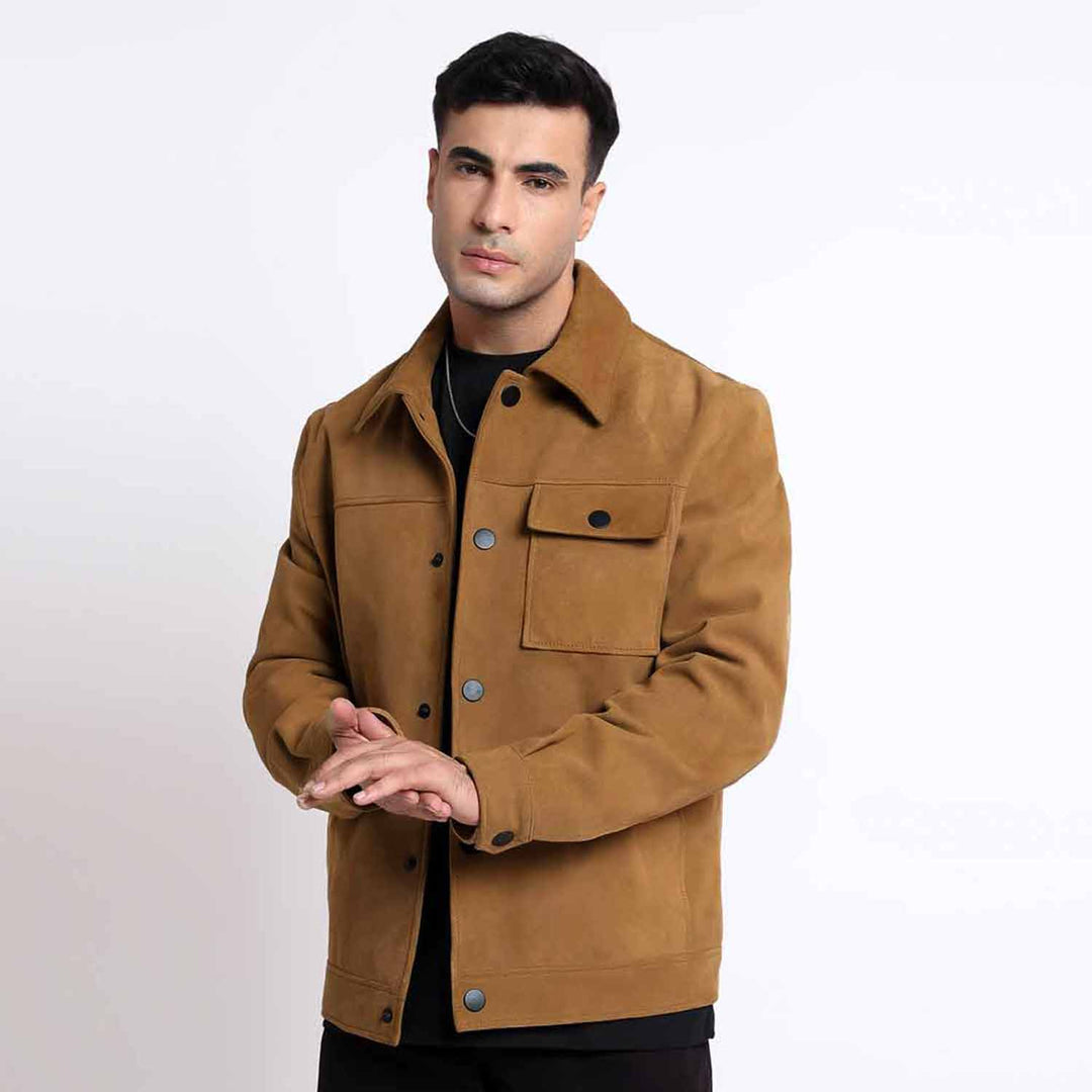 Saint Piero Sand Suede Leather Men's Jacket With Collars