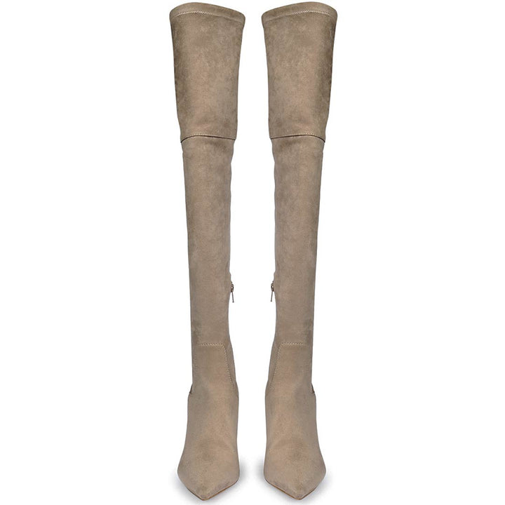 Saint Amara Taupe Stretch Suede Thigh High Boots