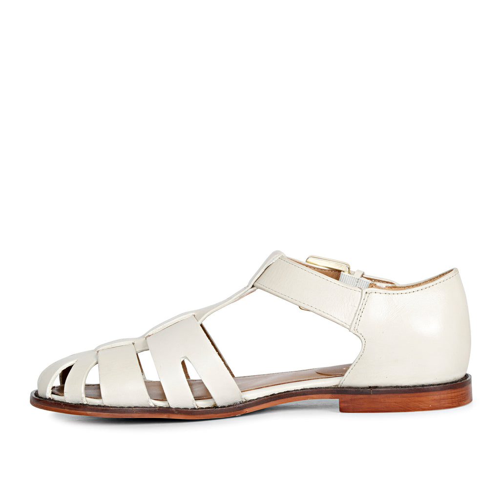 SaintG Womens White Leather Sandals.