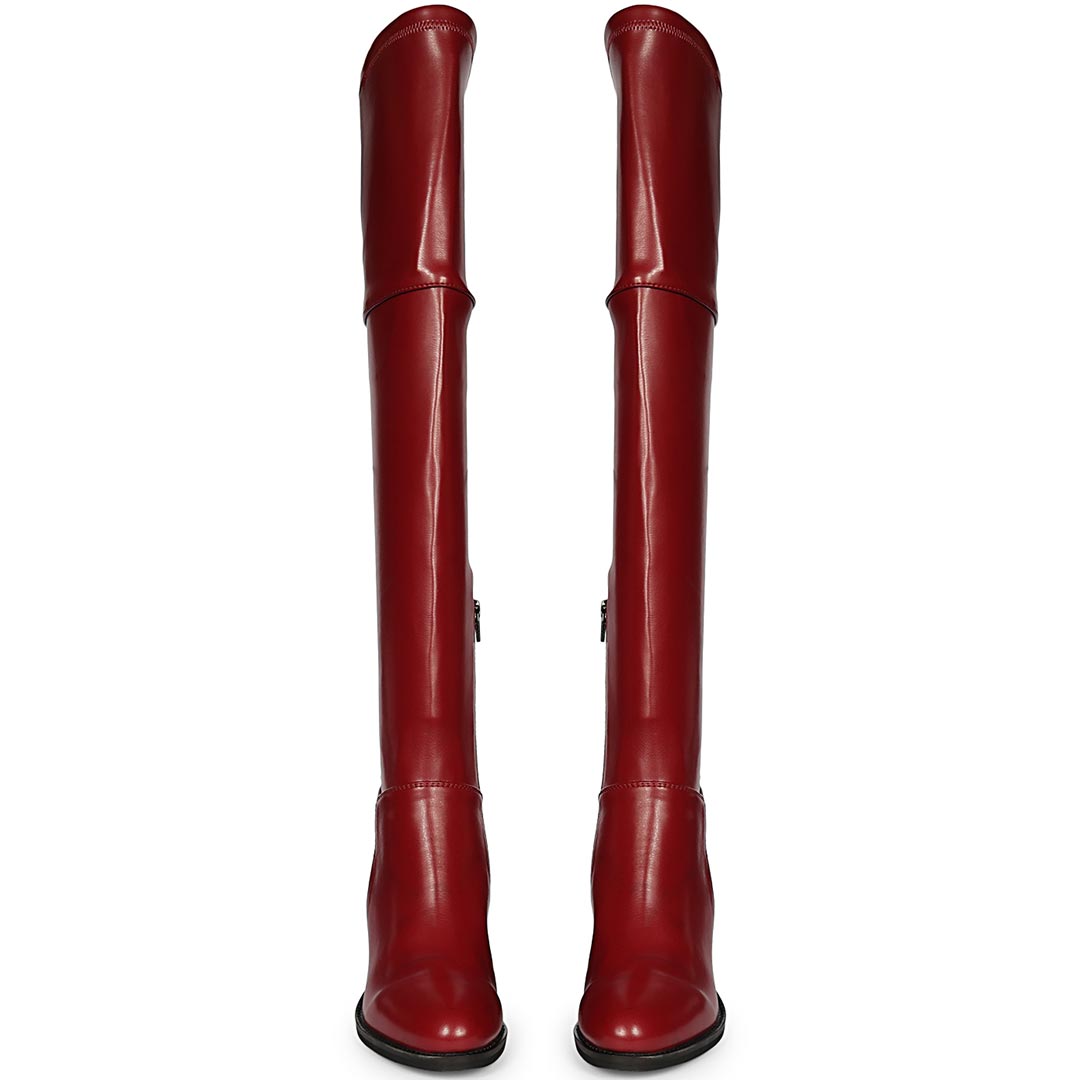 Saint Belinda Maroon Stretch Napa Thigh High Boots