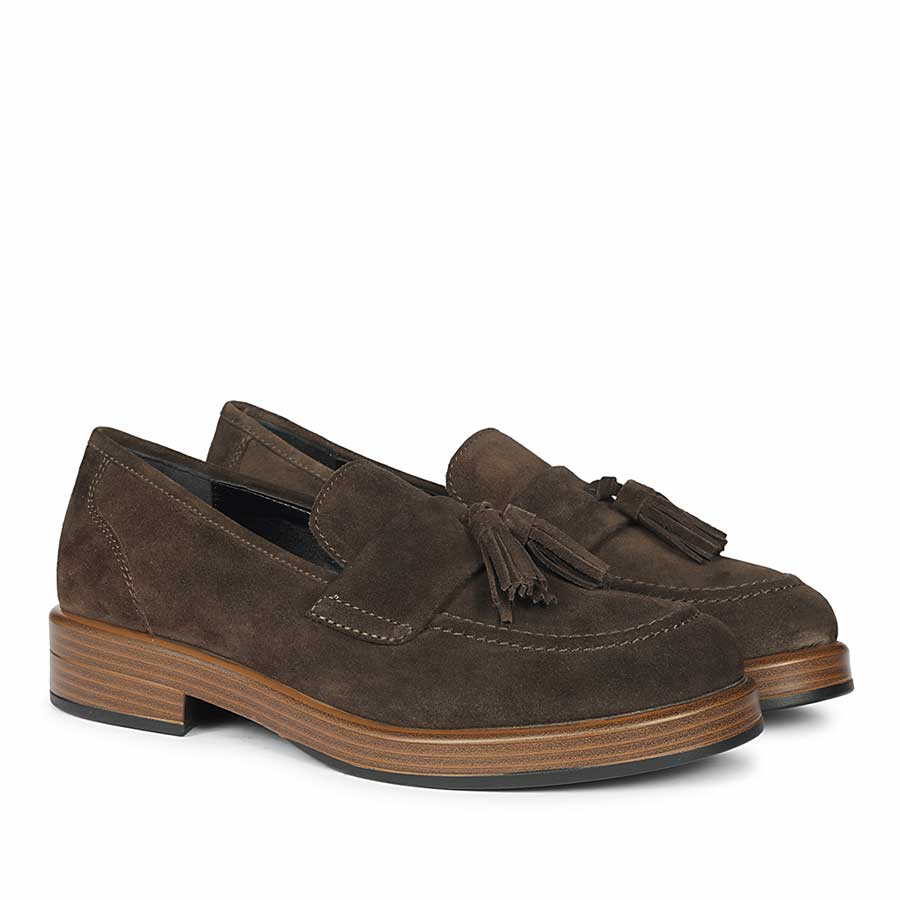 Saint Simone Brown Leather Tassel Moccasins