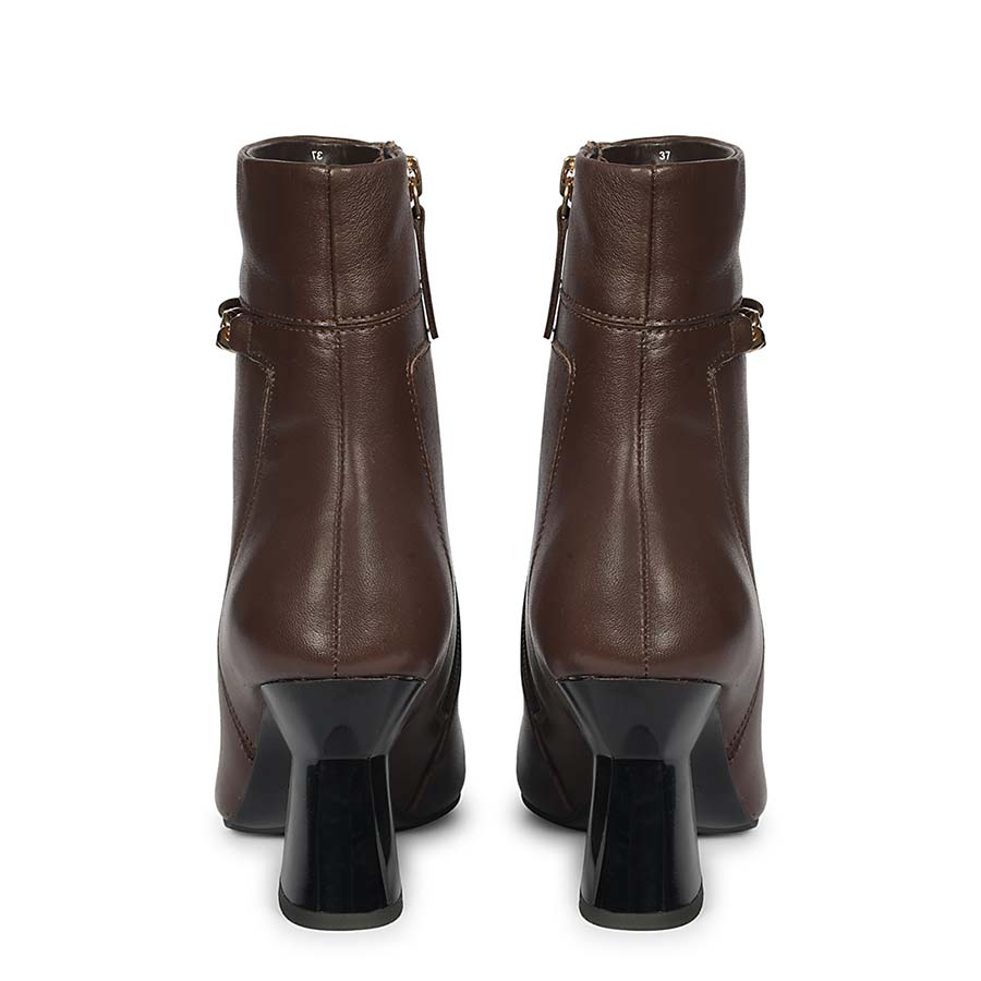 Saint Madelyn Brown Leather Chain Decor Pointed Toe Ankle Boots