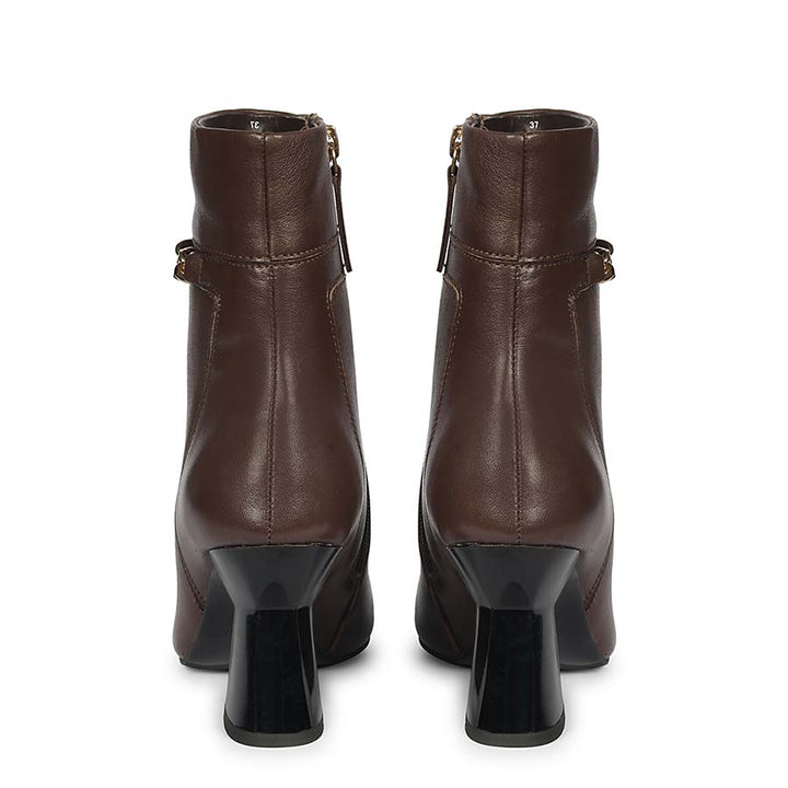 Saint Madelyn Brown Leather Chain Decor Pointed Toe Ankle Boots